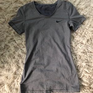 grey nike athletic material work out tee shirt